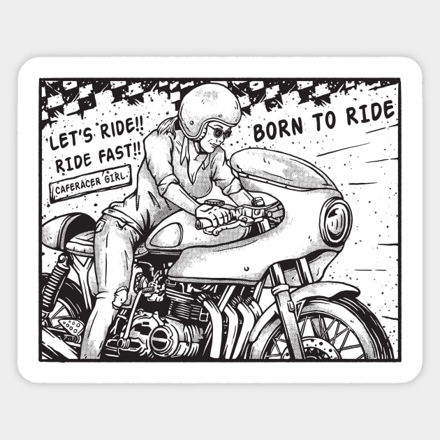 Cafe Racer Girl - Born To Ride Sticker by Slikfreakartwork